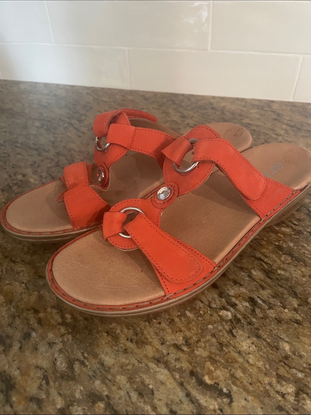 Orange Ara leather adjustable sandals 11.5
